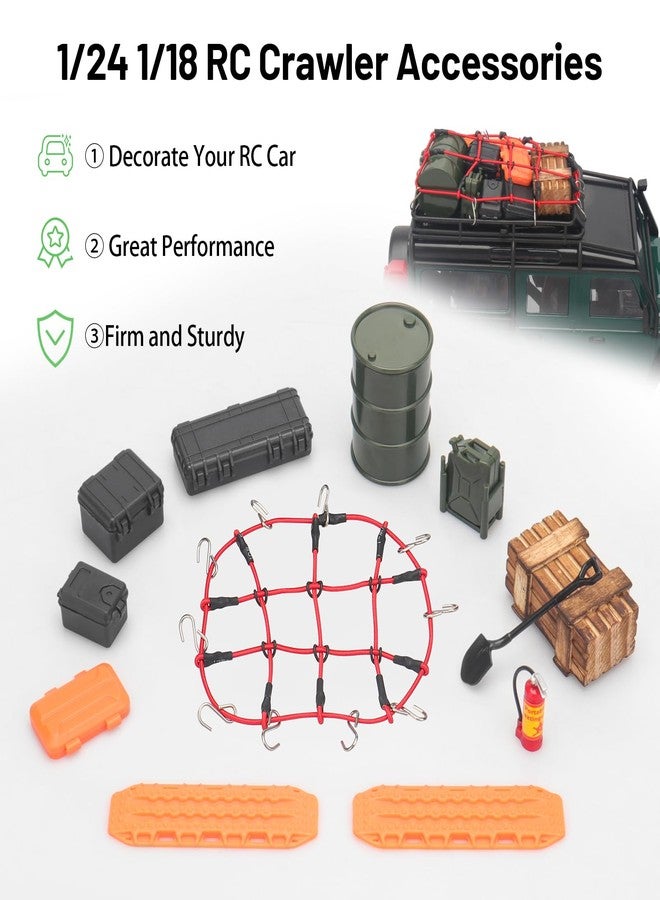 daitoku RC Crawler Accessories, daitoku 1/18 1/24 RC Crawler Car Roof Decoration Included Luggage Net Shovel Storage Box Recovery Board Wood Box for 1/18 TRX4M 1/24 Axial SCX24 - Style B (Red) - Image 2